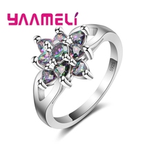 Роскошные красочные CZ Кристальные кольца модные 925 серебряные кольца для женщин Романтические Свадебные обручальные кольца ювелирные изделия 2024 - купить недорого