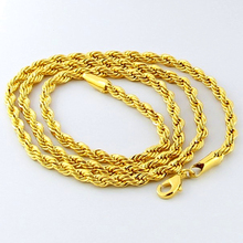 ¡Producto en oferta! Collar de cadena de cuerda para hombre, alta calidad, color dorado puro, 4mm, 50cm - 70cm de largo. Cadena de joyería de color dorado para hombres y mujeres 2024 - compra barato