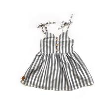 Детское платье для маленьких девочек Короткое мини-платье в полоску без рукавов 2024 - купить недорого