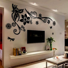 3d crystal three-dimensional wall stickers acrylic wall stickers sofa tv wall flower vine mirror home accessories 2024 - buy cheap