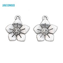 10pcs Vintage Antique Silver Plated Alloy Flower Charms Beads Pendants for Jewelry Making DIY Handmade 17x15mm 2024 - buy cheap