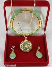 Hot sale FREE SHIP>>>Charming green jade   Dragon Phoenix pendants necklace earring bracelet set 2024 - buy cheap