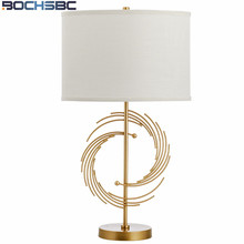 Креативная металлическая настольная лампа, Современное украшение для дома, настольная лампа для спальни, белый тканевый абажур, лампа H68cm 2024 - купить недорого
