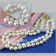 Big 2Rows Baroque AA10-15MM White Freshwater Pearl Necklace Bracelet Fashion Jewelry Set Wholesale New Free Shipping FN2151B 2024 - buy cheap