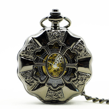 Preto steampunk esqueleto relógio de bolso mecânico dos homens antigo luxo marca colar bolso & fob relógios corrente masculino 2024 - compre barato