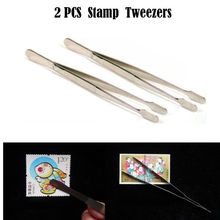 New 2pcs Stainless Steel Tweezers Stamps Philately Collector Tools Straight Spade Tong 2024 - buy cheap