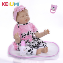 KEIUMI 23 Inch Closed Eye Girl Doll Reborn Boneca 55cm Reborn Babies Silicone Doll For Kids Birthday Day Surprise 2024 - buy cheap