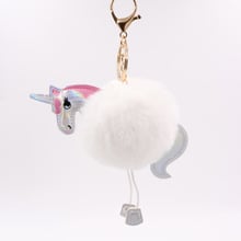 New Pompom Unicorn Keychain Rabbit Fur Ball chaining toys Girls Bag Car buckle Plush Keychains 2024 - buy cheap