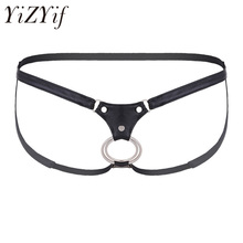 YiZYiF Black Mens Lingerie Open Back and Hollow Out Jockstrap Low Rise Bikini G-string Sexy Underwear with Metal O-Rings 2024 - buy cheap