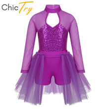 ChicTry Kids Teens Sequins Stage Performance Lyrical Dance Costumes Children Girls Figure Skating Ballet Tutu Leotard Mesh Dress 2024 - buy cheap