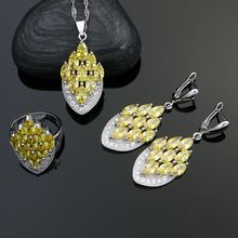 Party 925 Sterling Silver Jewelry Sets For Women Yellow Cubic Zirconia White Crystal Earrings Ring Necklace Pendant Set 2024 - buy cheap