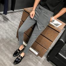 28-36 Men Dress Pants Slim Fit Streetwear Striped Workout Ankle Trouser Male Fashion Summer Office Trousers Men Skinny Buttom 2024 - buy cheap