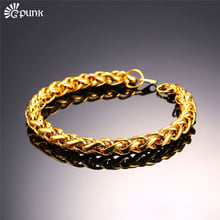9mm Men Wheat Chain Bracelet Stainless Steel yellow Gold/Black Gun color  High Quality Men Jewelry Wheat Link Silver Tone H2169G 2024 - buy cheap