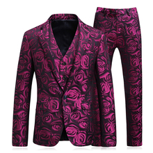 Traje Floral de lujo de 3 piezas para hombre, traje de boda con estampado de rosa de un botón, Blazer de negocios ajustado, de talla grande 5XL, 2021 2024 - compra barato