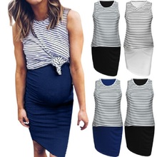 Pregnant Maternity Nursing Breastfeeding Women Summer Dress Stripe Sleeveless Dress Fake Two Piece Dress with Front Pleat 2024 - buy cheap