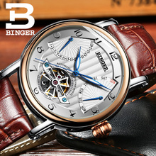 BINGER-relojes de lujo para hombre, pulsera mecánica con correa de cuero, resistente al agua, zafiro, negocios, Suiza, B-1172-4 2024 - compra barato