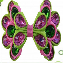 16pcs Hand Customize Hair Accessories High Grosgrain Ribbons teeth alligator clip 3.5" Crystal Bow Free Shipping For Girl /Women 2024 - buy cheap