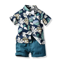 Летняя детская одежда с листьями для мальчиков, Детские топики для мальчиков, футболки + шорты + галстук-бабочка, комплект из 3 предметов для детей 0-6 лет 2024 - купить недорого