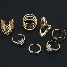 7 diferentes projetos por conjunto de cristal estrela coroa laço flor midi anéis impressionante chapeamento anéis para mulher 2024 - compre barato