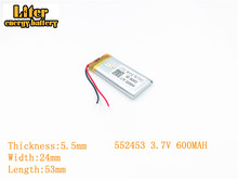 Litro plugue de energia da bateria 3.7 V 600 mAh 552453 bateria De Polímero De Lítio Recarregável bateria de polímero de Lítio Bateria Para MP3 MP4 MP5 2024 - compre barato
