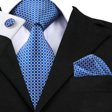 High Quality Silk Ties Set For Men Tie Designers Fashion Blue Plaid Tie and Pocket Square Cufflinks Set Necktie 8.5cm C-1518 2024 - buy cheap