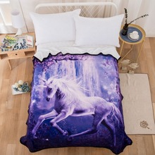 Cobertor de unicórnio de desenho animado para meninas, sofá cama em algodão roxo macio personalizado 2024 - compre barato
