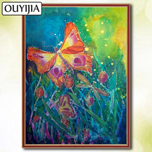 OUYIJIA-pintura diamante 5D DIY de animales, mosaico de diamantes de mariposa y flores, bordado cuadrado completo, imagen de diamantes de imitación a la venta 2024 - compra barato