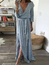 Women Summer Boho Long Maxi  Beach  Dress Vintage V -neck Dresses Cocktail Party Beach Dresses Sundress 2024 - buy cheap