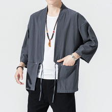 #4319 verão retro algodão linho japonês quimono jaqueta masculino cardigan cor sólida vintage solto fino casaco masculino plus size 4xl 5xl 2024 - compre barato