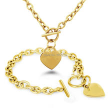 One Set Gold Stainless Steel Shiny  Love Icon Heart Tag Necklace & Bracelet Matching Jewelry Set For Women Gifts 2024 - buy cheap