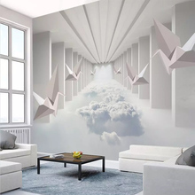 Murais personalizados 3d de mil guindastes de papel de parede abstrato espaço nuvens papel de parede para sala de estar tv sofá quarto decoração de parede 3d pano de parede 2024 - compre barato