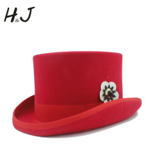 Top Hat 15cm(5.89inch) Women Wool Steampunk Fedora Hat Lady Victorian Top Hat Beaver Hat With Flower 2024 - buy cheap