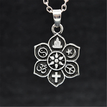 Norse Viking Jewelry Moon Tibetan Buddhist Six-word Mantra Flower Shape Pendant Ture Word Necklace Amulet Retro Cross Necklace 2024 - buy cheap