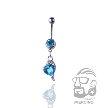 Barra de umbigo de aço cirúrgico, strass azul, coração, piercing de anel, umbigo, 14g 2024 - compre barato