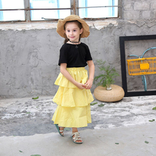 Летние Многослойные Детские платья для девочек, новинка 2019, стильная одежда для девочек, футболка с открытой спиной и желтое платье, детское платье принцессы 2024 - купить недорого