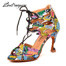 Zapatos de baile de Ladingwu para mujer zapatos de baile latino tendencia serpiente textura Salsa baile zapatos ancho y estrecho Cordón de ajuste 2024 - compra barato