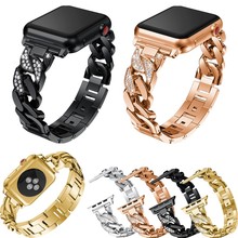Pulseira de aço inoxidável para apple watch, 44/42/40/38mm, pulseira de diamante, pulseira de substituição para iwatch 4/3/2/1, acessórios 2024 - compre barato