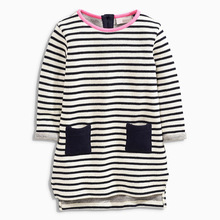 Little Maven New Children Clothing Long-sleeved O-necked Striped Pocket Botton Spring Autumn Girls Cotton Knitted Casual Dresses 2024 - buy cheap