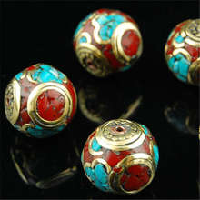 Wholesale 10PCS Nepal Handmade Beads Brass Inlaid Colorful Stone Drum Beads NBB317 2024 - buy cheap