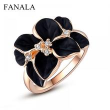 Jewelry Anillo Flower Tail Ring With Rose Gold Color Austrian Crystal Black Enamel Flower Wedding Rings For Women 2024 - buy cheap