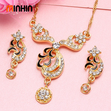 MINHIN-Conjuntos de joyas para compromiso de lujo para collar de cristal de mujer, conjunto de pendientes de Dubái, conjuntos de joyería de oro para boda, regalos 2024 - compra barato