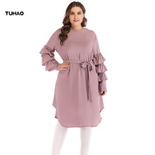 Женское платье с оборками TUHAO, элегантное офисное платье больших размеров 5XL, 4XL, с рукавами и бусинами, Осень-зима, CM80 2024 - купить недорого