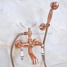 Antique Red Copper Bath Tub Faucet Ceramic Handle & Handheld Shower Head Faucet Bathtub faucet set shower faucet set Kna377 2024 - buy cheap