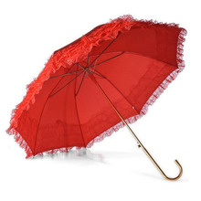 Sombrilla de encaje con dobladillo para boda, Parasol de princesa para lluvia, Color rojo, mango largo, ZA5233, 10 unids/lote 2024 - compra barato