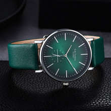 Reloj de cuarzo minimalista exquisito para mujer, reloj de Moda Verde elegante con esfera informal, correa de cuero para mujer, regalo para mujer Fi 2024 - compra barato