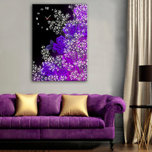 Free Shipping Art Print  E-HOME  Purple Flowerse Clock in Canvas 1pcs wall clock 2024 - buy cheap