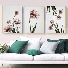 Cuadros elegantes de tulipanes verdes y rosas para decoración del hogar, pinturas en lienzo de diseño botánico, imágenes artísticas de pared para sala de estar y dormitorio 2024 - compra barato