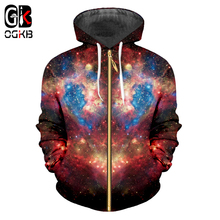 OGKB Plus Size Hoodies Com Zip Outono Inverno Hiphop Streetwear Casacos Mulheres/homens 3d Imprimir Galaxy Espaço Hooodies moletom 2024 - compre barato