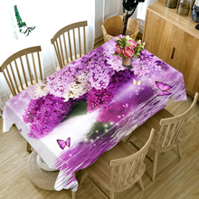 Mantel 3D de poliéster personalizado, con patrón de flores violetas moradas, a prueba de polvo, grueso, para comedor, decoración de fiesta, textil para el hogar 2024 - compra barato