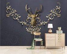 Papel de pared 3d embossed modern golden deer head wallpaper mural,living room sofa TV wall bedroom wall papers home decor cafe 2024 - buy cheap